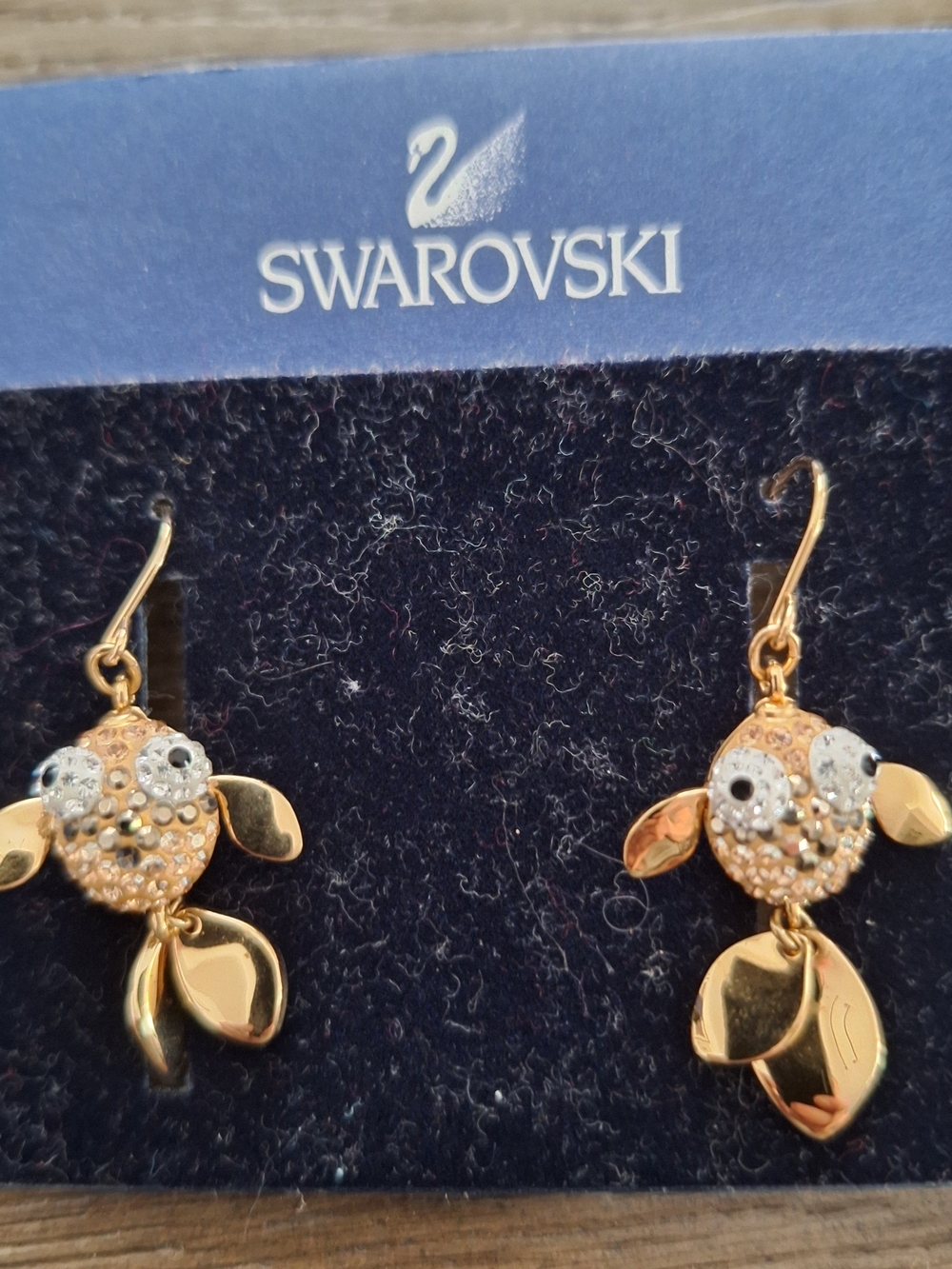 Swarovski Gold Crystal Fish Drop Earrings - Gold & Clear